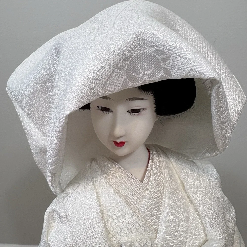 Vtg Japanese Bride Doll White Kimono Wedding Geisha Kanaku The Leader Maiko Fan